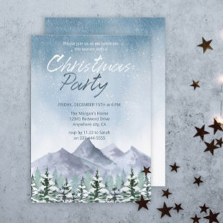 Vinter Snowy Mountain Forest Jul Party Inbjudningar