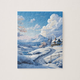 Vinter Snowy Mountain i Land Puzzle Pussel