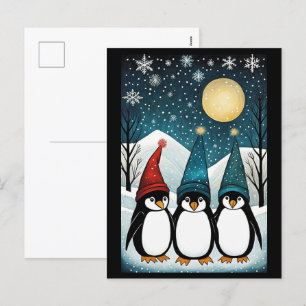 Vinter Snowy Mountain Santa Penguin jul Helg Vykort