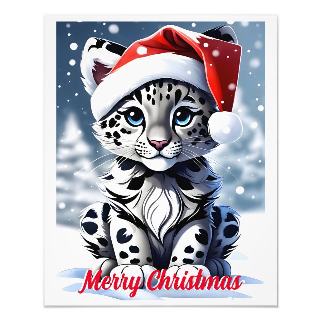 Vinter Snowy Santa Cute Snö Leopard Unge jul Fototryck (Framsidan)