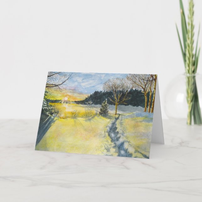 Vinter-Sol och Snö-julkort Helgkort (Framsida)