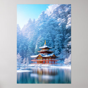 Vinter Solace vid det japanska templet Poster