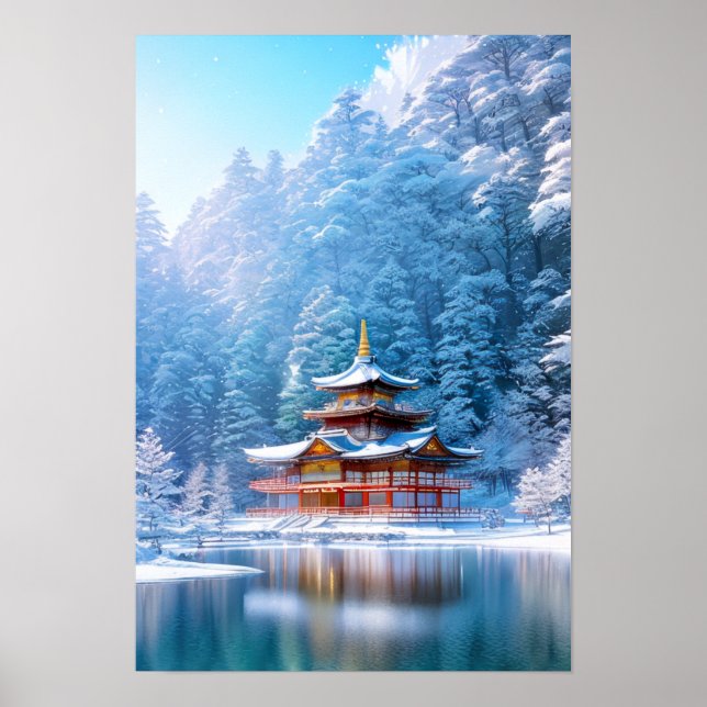 Vinter Solace vid det japanska templet Poster (Framsidan)