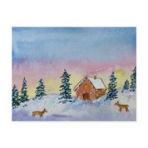 Vinter Solnedgång Postkort
