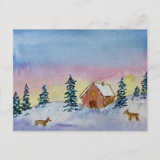 Vinter Solnedgång Postkort Vykort