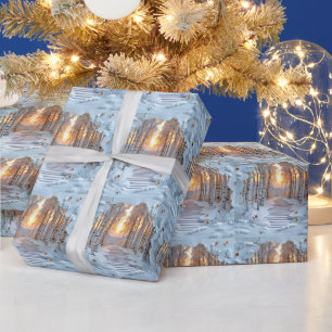 Vinter solnedgång vit björkskog presentpapper