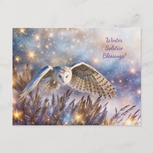 Vinter Solstånd Yule Magisk Uggla Förtrollad Helg Vykort (Framsida)