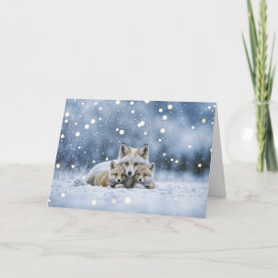 Vinter Solstånd Yule med Rävar i Snön Kort