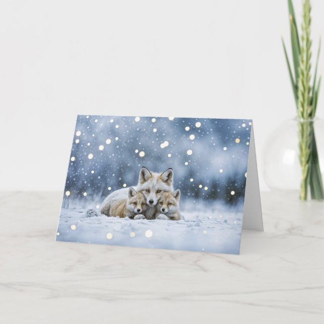 Vinter Solstånd Yule med Rävar i Snön Kort (Framsida)
