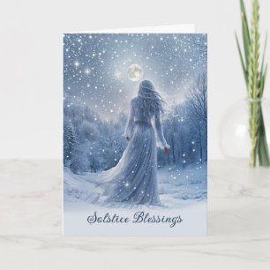 Vinter Solstånd Yule Snö och Mån Stjärnor Välsigne Kort