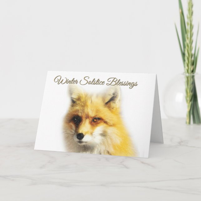 Vinter Solstice Blessings Fox och Snö Card Helgkort (Framsida)