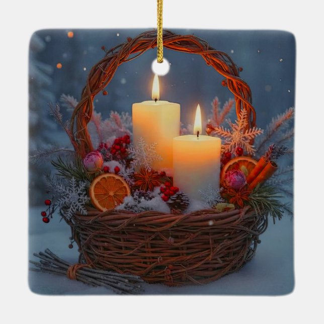 Vinter Solstice Jul Kryddljus  Julgransprydnad Keramik (Baksida)