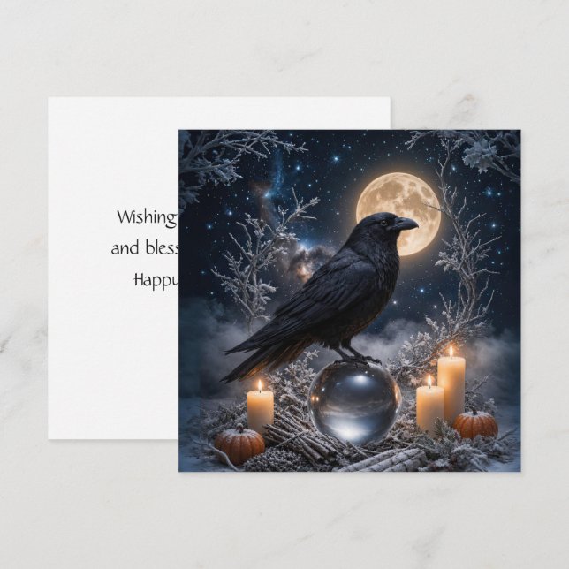 Vinter Solstice Korp i Snö Kort (Fram/baksida)
