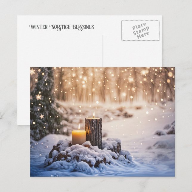 Vinter Solstice Yule Ljusstakar i Snö Helg Vykort (Fram/baksida)