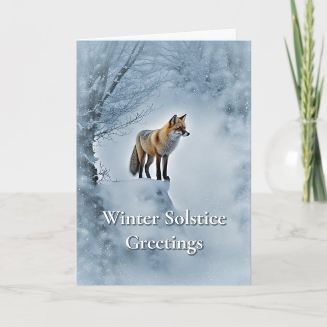 Vinter Solstice Yule Nature med Vacker Red Fox Kort (Framsida)