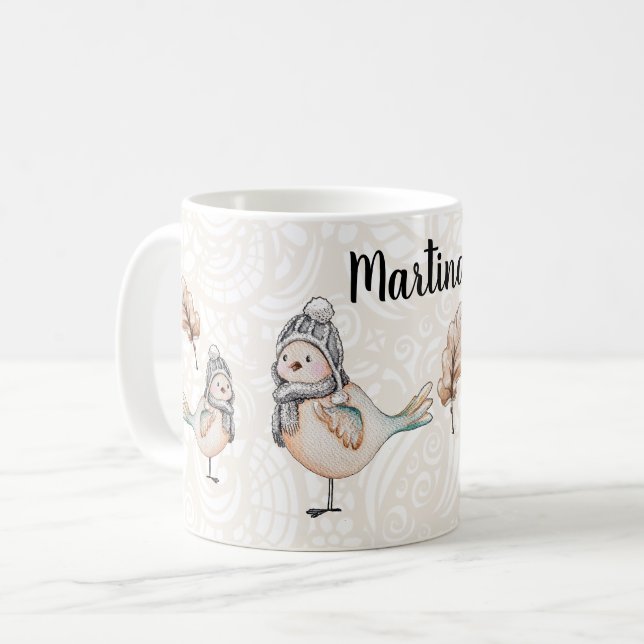 Vinter Söt Sparrow Illustration Kaffemugg (Framsida vänster)