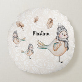 Vinter Söt Sparrow Illustration Personlig Rund Kudde