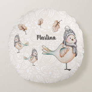 Vinter Söt Sparrow Illustration Personlig Rund Kudde