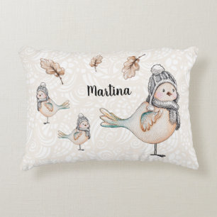 Vinter Söt Sparrow Illustration Prydnadskudde
