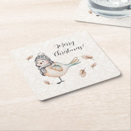 Vinter Söt Sparrow Illustration Underlägg Papper Kvadrat