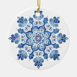 Vinter Spets Snöflinga Ornament | Blå och Vit Ch