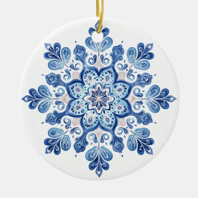 Vinter Spets Snöflinga Ornament | Blå och Vit Ch (Framsidan)