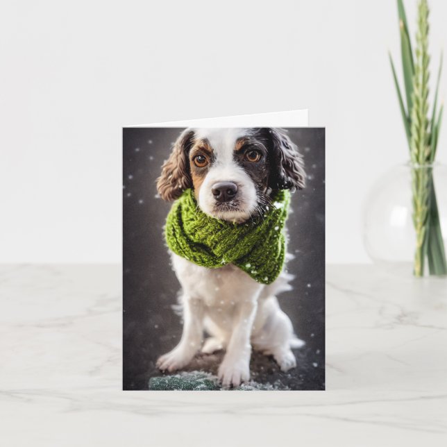 Vinter Springer Spanine Puppy Greeting Card Kort (Framsida)