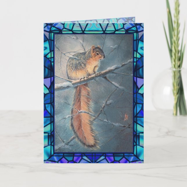 VINTER SQUIREL & STAINED GLAS PER SHARON SHARPE HELGKORT (Framsida)
