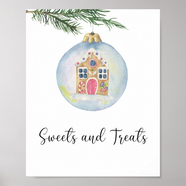 Vinter städsegrön gren - Godis och godsaker Poster (Framsidan)