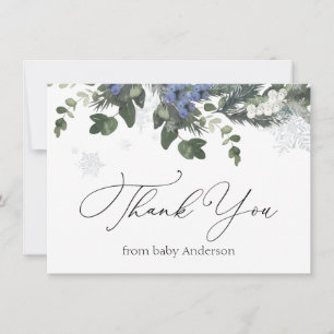 Vinter Ständigt Grön Blå Baby Shower Tack Kort