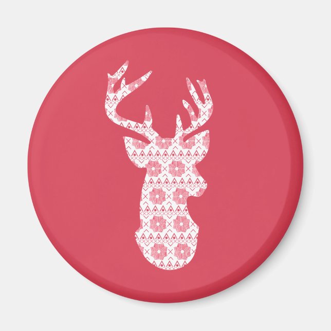 Vinter Sticka jul Reindeer Magnet (Framsidan)