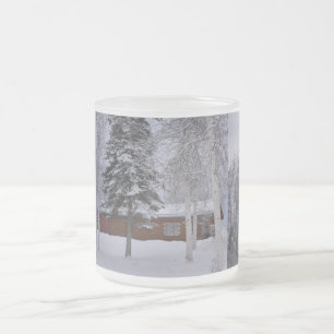 Vinter Stugpark Snöfall Arktisk Konst Träd Gren Frostad Glasmugg