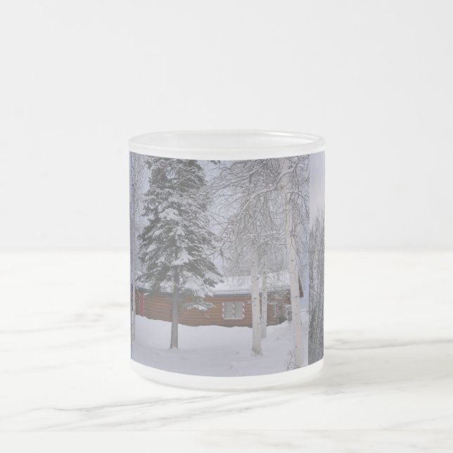 Vinter Stugpark Snöfall Arktisk Konst Träd Gren Frostad Glasmugg (Center)