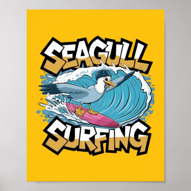 Vinter Surfande Måse, Måse Surfning, Måse  Poster (Framsidan)