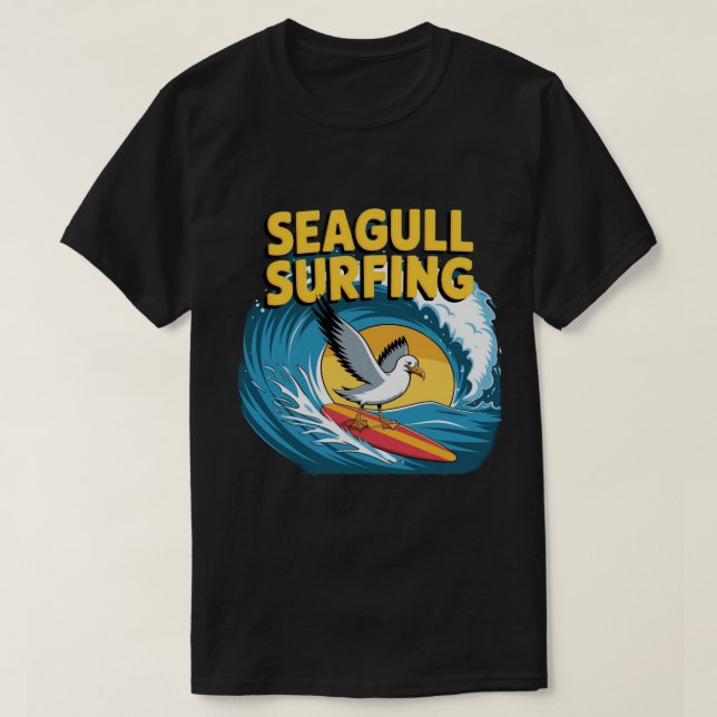 Vinter Surfande Måse, Måsfågel Surfar T Shirt (Design framsida)
