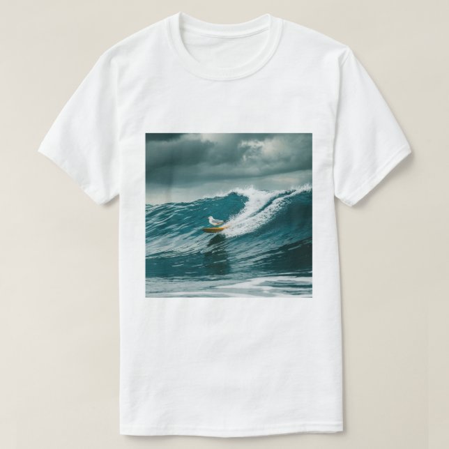 Vinter Surfande Måse, Måsfågel Surfning, Måse T Shirt (Design framsida)