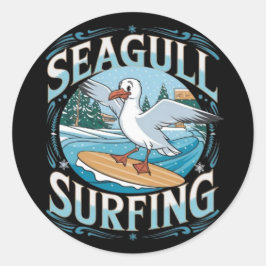 Vinter Surfare Måsfågel, Måsfågel Surfning, Måsfåg Runt Klistermärke