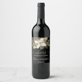 Vinter Svart och Vitt Elegant Skript Bröllop Vinflaska Etikett