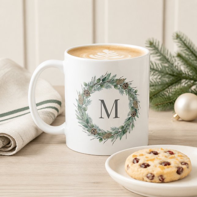 Vinter Tall Barrljuds Krans Monogram Kaffemugg (Skapare uppladdad)