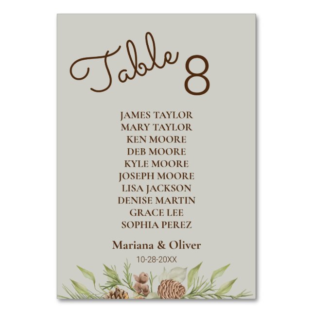 Vinter Tall Beige Bord Nummerkort med Namn Bordsnummer (Framsidan)