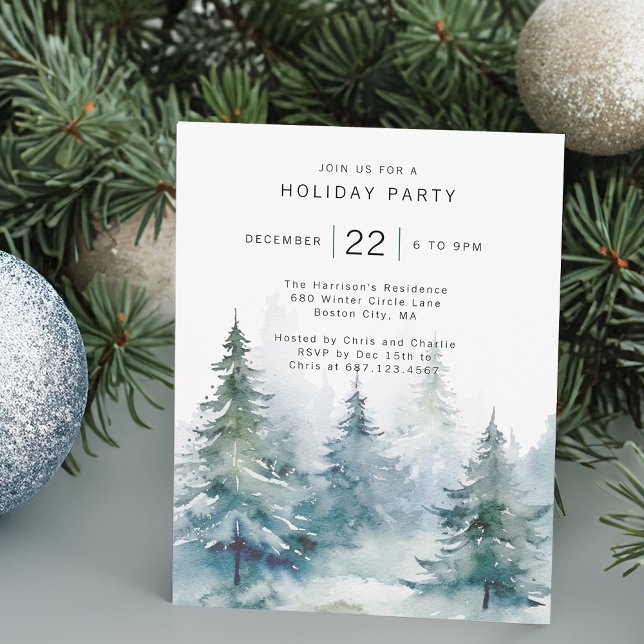 Vinter Tall Julfest Inbjudningar (Winter Pine Tree Holiday Party Invitation)