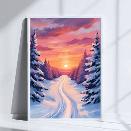 Vinter Tallandskap Solnedgång | Pastell Akvarell Poster