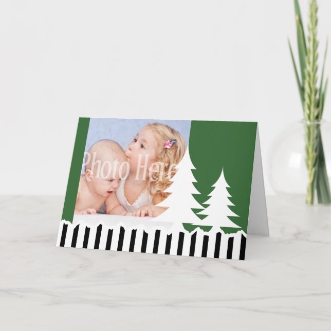 Vinter Tallar Grön Fotohälsning Helgkort (Framsida)