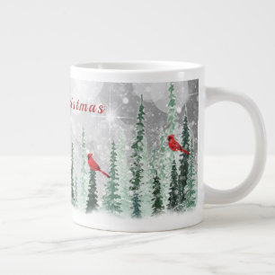 Vinter Tallar Jul Röda Kardinaler Jumbo Mugg