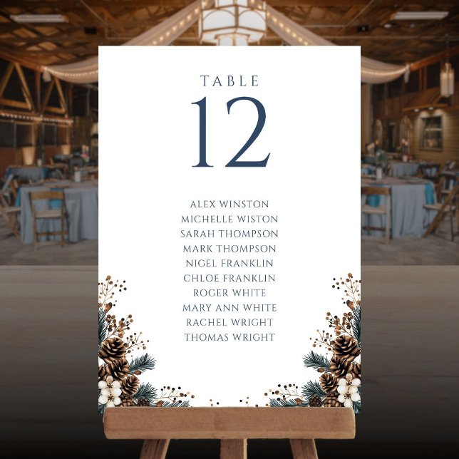 Vinter Tallkotte Blommig Bord Nummer Sittordning Inbjudningar (Winter Pinecone Floral Table Number Seating Chart)