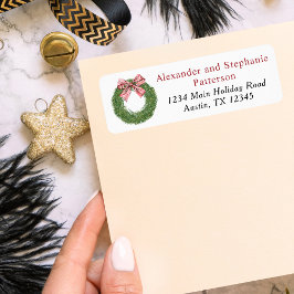 Vinter Tallkrans Ränder Röd Slinga Jul Returadress Etikett