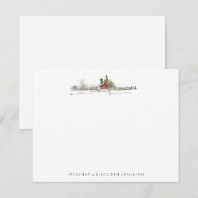 Vinter Tallskog Minimalist Julkort Anteckningskort (Fram/baksida)