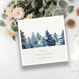 Vinter Tallskog Snöfall Akvarell Baby Shower Pappersservett