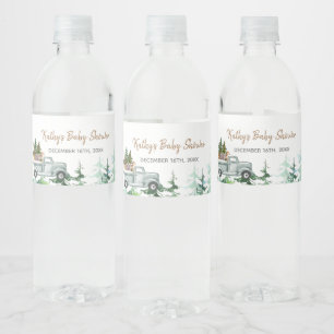 Vinter Tallträd Baby Shower Vattenflaska Etikett