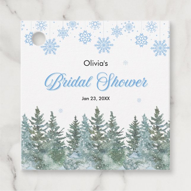 Vinter Tallträd Snöflingor Bröllosdusch  Gåvor Etiketter (Framsida)